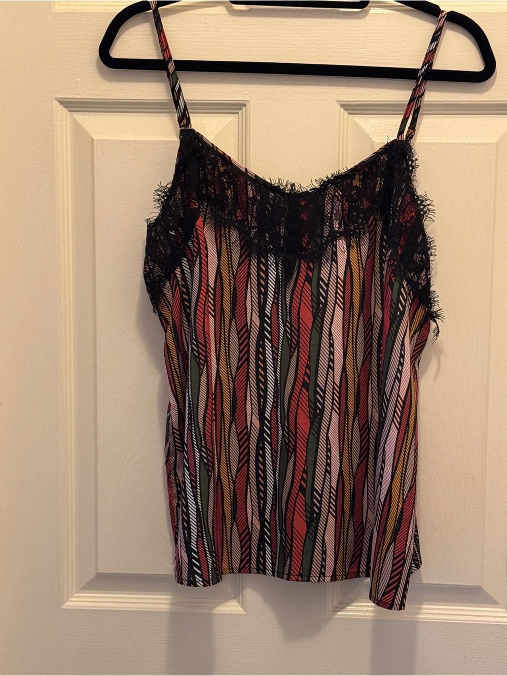Willow Striped Lace-Trim Camisole in Red, Green, Orange, Tan & Black